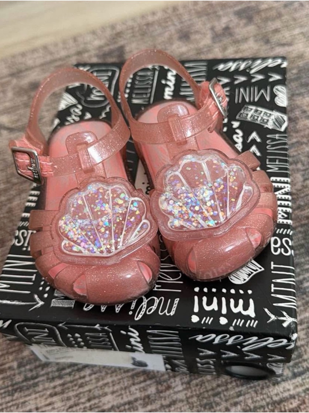 Mini Melissa Pink Jelly Sandals with Iridescent Shells
